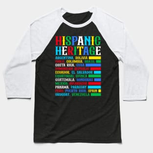 Hispanic Heritage Month National Latino Countries Flag Baseball T-Shirt